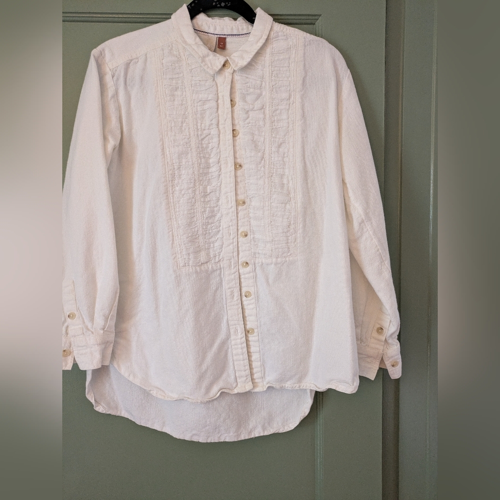 Pilcro Off White, Cream Textured Button-Up Blouse - XS